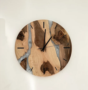 Resin & Wooden <b>Wall</b> <b>Clock</b> <b>Modern</b> Design Round Shape Wooden <b>Clock</b> for <b>Wall</b> Decoration Natural Polish - Product Image 2