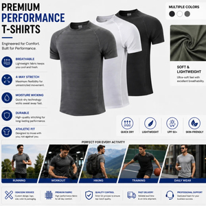 Camiseta Deportiva de Manga Corta para Hombre, Secado Rápido, Corte Regular, Cuello Redondo, Color Sólido, para Gimnasio y Entrenamiento, con Logotipo en la Espalda, Spandex/Poliéster - Product Image 2