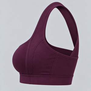 Sujetador deportivo de soporte medio para mujer, color morado liso, cuello cuadrado, tirantes cruzados - Product Image 3