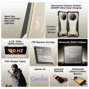 Teléfono Resistente DOOGEE S300 Plus 5G, Dimensity 8300, 12GB, 1TB, 11000mAh, 120W, Pantalla de 6.78'', Cámara de 200MP, Android 16, Smartphone, NFC - Product Image 4