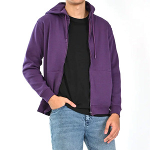 Sudadera con Capucha y Cremallera Completa para Hombre, con Bolsillo Frontal, Manga Raglán, Color Sólido, 100% Algodón, Estilo Casual, para Invierno - Product Image 3