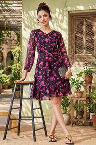 Robe midi florale pour femme, robe décontractée pour les vacances à la plage, robe élégante à manches bouffantes, robe fluide pour les soirées, tenue de mode - Product Image 5