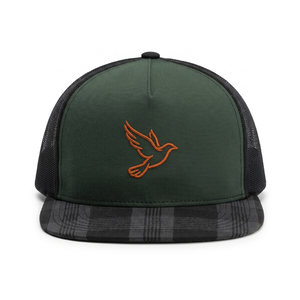 Gorra Trucker Personalizada con Logotipo Bordado, Diseño de Pájaro en Vuelo, Visera a Cuadros Verde Bosque Vintage, Malla Trasera, Unisex para Hombre y Mujer - Product Image 1