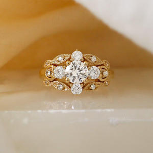 IGI Lab Grown Marquise Cut Diamant Vintage 14k Or Jaune À La Main De Mariage/Fiançailles Unisexe Fine Bague Parfait - Product Image 1