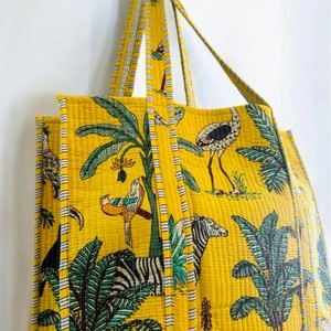 Vintage Quilted Large Tote <b>Bag</b> for <b>Women</b> Open Cotton Handprint Floral Shopping Travel Everyday Shoulder Beach <b>Weekender</b> <b>Bag</b> - Product Image 2