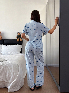 Conjunto de Pijamas de Alta Calidad para Mujer, 2 Piezas, Ligero, 100% Seda, Térmico, Elegante, Ropa de Dormir, Logotipo Personalizado, OEM, Venta al Por Mayor - Product Image 2