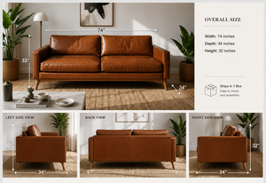 Sofá de Dos Plazas de Lujo de Estilo Moderno de Mediados de Siglo, Cuero Genuino Ecológico, para Uso en Escuelas y Parques, 2130x880x740mm, Muebles para Sala de Estar - Product Image 4
