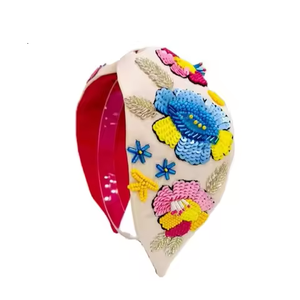 Seed Beads <b>Beaded</b> Embroidery Hairband Floral Design Stylish Seed Beads Embroidery Hairband Colorful Pattern - Product Image 2
