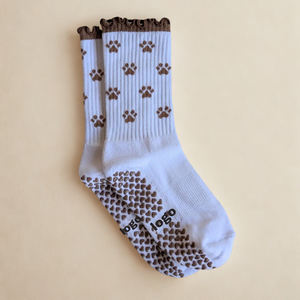 <b>Custom</b> Logo Ruffle Crew <b>Grip</b> <b>Socks</b> Paw Print Non Slip Breathable Cotton Blend Yoga Pilates Ballet <b>Socks</b> - Product Image 1