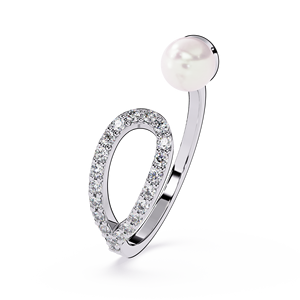 Bague en or blanc pour femme avec perle et halo de diamants taille brillant rond, bande luxueuse pour un usage quotidien - Product Image 3