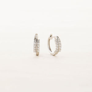 Aros de Plata de Ley 925 al por Mayor, Aros de Oro de 14K con Doble Hilera de Diamantes, Aros de Moda para Boda, Aros con Diamantes Cultivados en Laboratorio para Mujer - Product Image 4