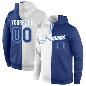 Custom Stitched White Royal-Light Blue Split Fashion Sports <b>Pullover</b> Sweatshirt Hoodie Custom Athletic Hoodie Team Sports Sweats - Product Image 1