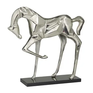 Figura de Caballo de Metal Plateado, Escultura de Animal Pulida, Decoración para el Hogar, Diseño 3D Completo - Product Image 1