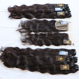 Faisceaux de cheveux humains vierges péruviens de qualité 12a avec closure HD Faisceaux de cheveux humains vierges naturels de temple indien - Product Image 2