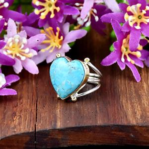 Blue Mohave <b>Turquoise</b> Heart Shape Gemstone <b>Ring</b> 925 Sterling Silver Bohemian Style Bezel Setting for Women Wedding & Party Gift - Product Image 5