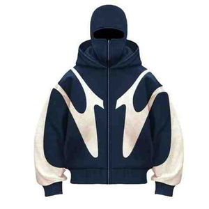 Sweat-shirts à capuche double couche Ninja avec broderie de logo personnalisé, fermeture éclair intégrale, sweats thermiques pour hommes, 100 % coton - Product Image 1
