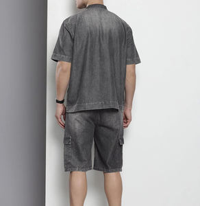 Nouvel ensemble de shorts pour homme en denim uni, style urbain, 100 % coton, respirant et à séchage rapide, idéal pour l'été – Fabrication usine - Product Image 4