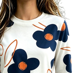 Haut décontracté à manches longues et col rond pour femmes, imprimé floral, doux et confortable, à porter au quotidien, vêtements de mode printemps-automne, moderne - Product Image 3