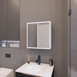 Armadietto bianco per medicinali a 1 anta con specchio incluso per mensole da bagno - Product Image 1