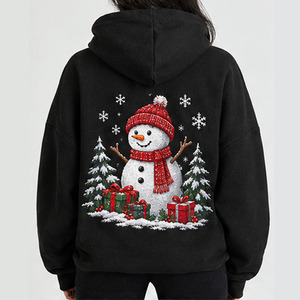 Personalized <b>Christmas</b> Hoodie 100% Polyester Casual Style Custom Sublimation Printed Holiday Pullover Snowman Graphic <b>For</b> <b>Women</b> - Product Image 1