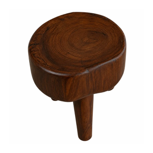 Minimalist Contemporary Solid Suar Wood <b>Side</b> <b>Table</b> Round Pedestal <b>Rustic</b> Style Accent <b>Table</b> Natural Dark Grain Design - Product Image 2