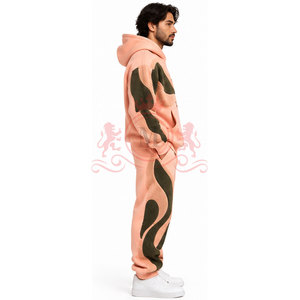 Survêtement à capuche pour homme, couleur pêche, blocs de couleurs, manches longues, décontracté, avec poches latérales, taille mi-haute, coupe régulière, style hiver - Product Image 3