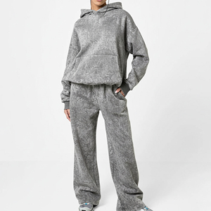 Wholesale Summer <b>Plus</b> <b>Size</b> Waterproof Solid Lace Rhinestone Acid Washed Embroidered Women's 2 Piece Hoodie Sweatpants <b>Set</b> 100% - Product Image 6