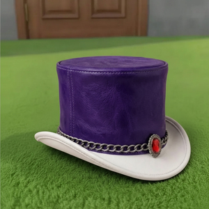 Premium quality custom made Handmade <b>Purple</b> White Leather Top <b>Hat</b> Victorian Steampunk Gothic Cosplay Costume <b>Hat</b> - Product Image 2