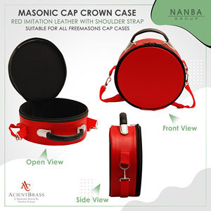 Red Leather Masonic Cap Case with Strap-Lightweight Zipper Closure - Product Image 2