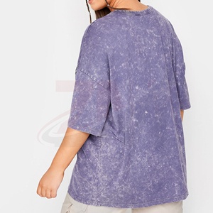 T-shirt oversize délavé pour femme en coton épais, style décontracté, fabrication sous marque privée - Product Image 2