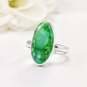Natural Green Turquoise 925 Sterling Silver Oval Cabochon Gemstone <b>Ring</b> Handmade Adjustable Women's Wedding Trendy Jewelry Gift - Product Image 2