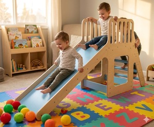 Tobogán de madera para niños, juego de juegos interior con escalera de escalada y tapete suave, para uso doméstico, de 5 a 10 años - Product Image 1