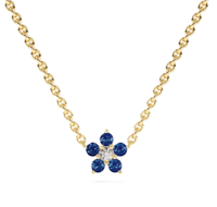 Collier pendentif minimaliste en or massif 14K 18K avec diamant naturel taille ronde et saphir bleu, design fleur en diamant de laboratoire