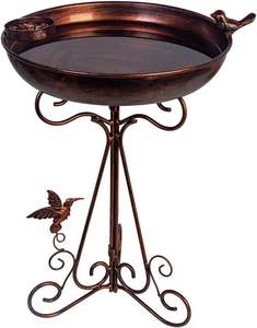 Decorative Metal <b>Bird</b> Bath <b>Feeder</b> <b>Stand</b> with Floral Design Outdoor Garden Decor - Product Image 3
