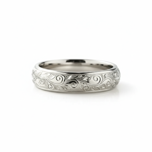 10K 14K 18K Solid Gold Inspire Stainless Steel Vintage Promise Band Dainty Engraved Plumeria Flower Designer Fine <b>Proposal</b> Band - Product Image 3