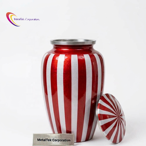 Urnas de Cremación de Metal Hechas a Mano con Rayas Rojas y Blancas, Urnas Conmemorativas para Cenizas Humanas Adultas, Urnas Decorativas para Funerales y Entierros, Venta al por Mayor - Product Image 3