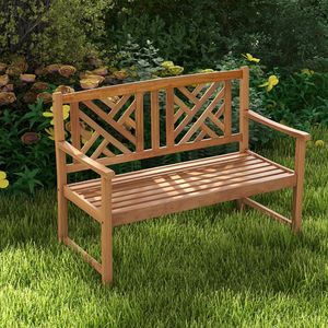 Cozy 2-Person Wooden Outdoor Bench with Armrest and <b>Backrest</b> for Patios - Product Image 3