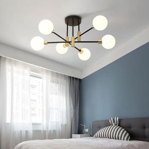 Lampadario moderno a 6 luci con montaggio Semi-filo in vetro bianco - Product Image 2