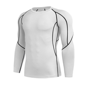 Men's <b>White</b> <b>Long</b> <b>Sleeve</b> O-Neck Slim Fit Quick Dry Knitted Sport <b>T</b>-<b>Shirt</b> Solid Color Polyester Athletic Wear - Product Image 2