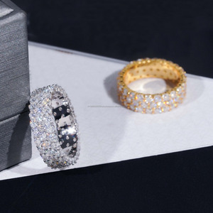 Iced Out Round Cut Moissanite Diamond <b>Statement</b> <b>Ring</b> 925 Sterling <b>Silver</b> Pave Set Anniversary Band Hip Hop Style Gifts for Men's - Product Image 5