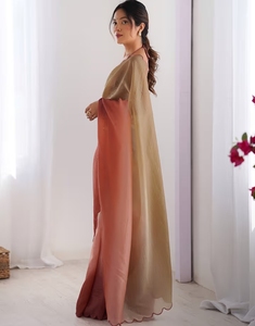 Sari en mousseline de rayonne moderne marron brodé pour femme KV avec chemisier non cousu pour les occasions de fête - Product Image 5