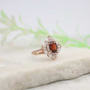 Conjunto de anillos de boda de granate, plata de ley 925, chapado en oro rosa de 14 quilates, anillo de compromiso, joyería nupcial, regalo para mujer - Product Image 2