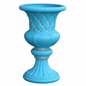 Vase bleu glamour avec accents en strass pour fleurs ou plantes vertes d'intérieur, jardinière décorative moderne, urne de jardin en aluminium - Product Image 1
