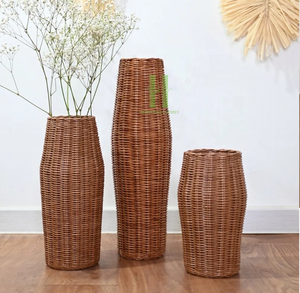 Jarrones de mesa de ratán bohemio Jarrón de urna de ratán Maceta de ratán moderna Diseño y paquete OEM de Vietnam HNH Craft - Product Image 5