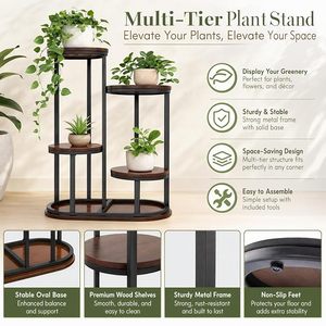 Support à fleurs elliptique moderne en métal, revêtement poudré, pour l'extérieur, présentoir de plantes pour jardin et plantes vertes - Product Image 2