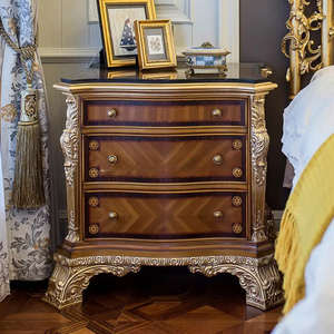 Livraison Gratuite Kiky Home Furniture BD-LUX04 Ensemble de Chambre à Coucher de Luxe en Bois Massif Acajou Doré, Lit King Size Sculpté à l'Occidentale, Style Européen - Product Image 5