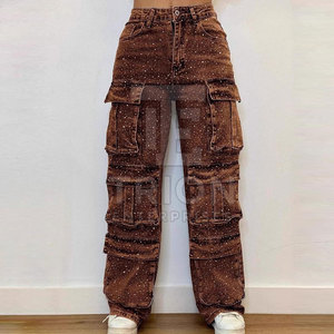 Pantalon cargo femme orné de strass, haute qualité, coupe tendance, style dernier cri - Product Image 2
