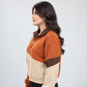 Sweat-shirt demi-zip pour femme de haute qualité, en tissu polaire doux premium, col au design moderne, coupe décontractée, vêtements personnalisés, vente en gros OEM - Product Image 3