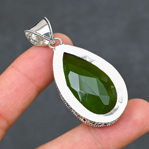 Magnifique pendentif en péridot vert, pierre précieuse créée en laboratoire, en argent sterling 925, fait main, bijou statement, cadeau pour femme, très demandé - Product Image 2
