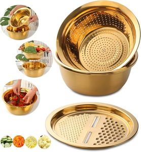 Round Stainless Steel Metal <b>Colander</b> With Drain Holes For Kitchen Pasta Washing Fruit Cleaning And Rice Rinsing - Product Image 6